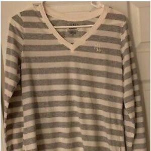 Ralph Lauren Nightshirt Sleep Shirt Monogram Medium Gray White Striped.